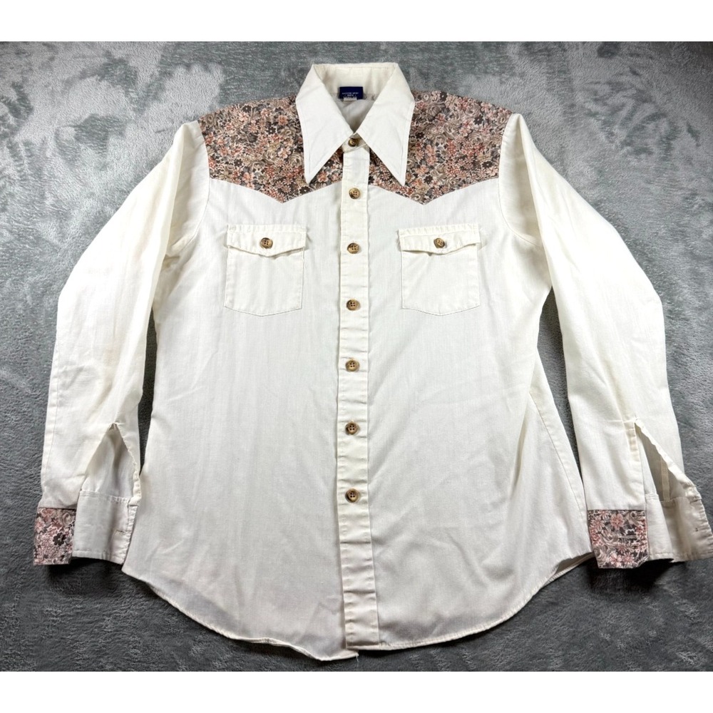 Sears Joans Joint Perma Prest Western Shirt Men's 15-1/2 34/35 White Floral